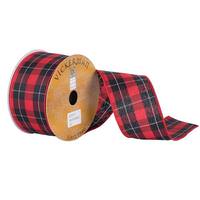 Vickerman 2.5" x 10yd Red/White/Black Plaid Wired Edge Ribbon