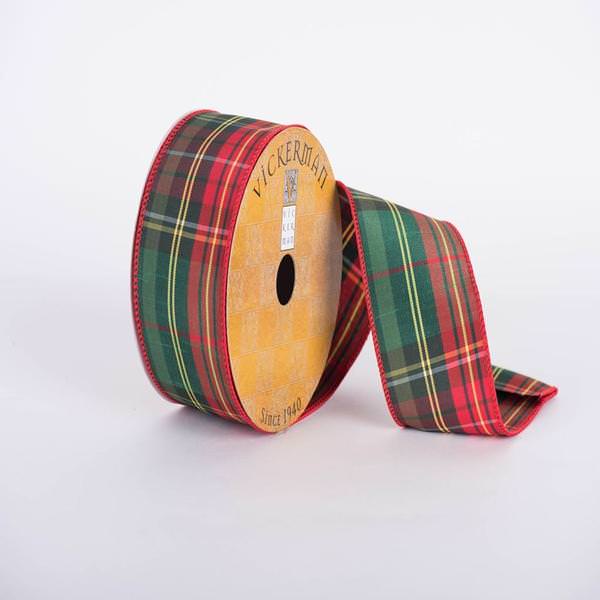 2.5" x 10yd Red/Green Satin Plaid Ribbon