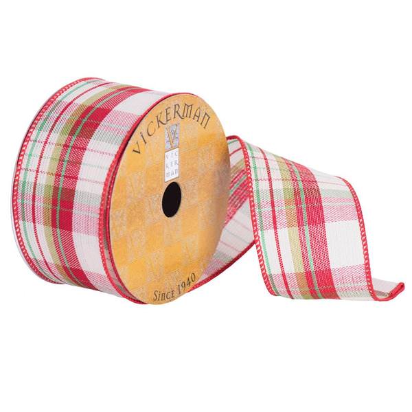 2.5" x 10yd Red/Green/Ivory Plaid Ribbon