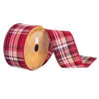 Vickerman 2.5" x 10yd Red/Black/Tan Woven Plaid Ribbon