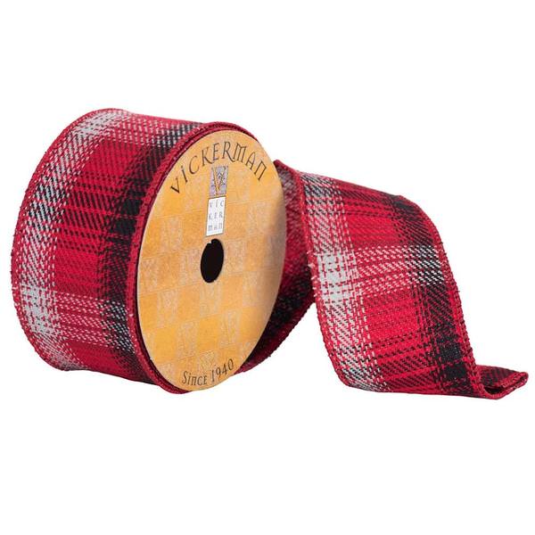 2.5" x 10yd Red/Black/Grey Plaid Ribbon