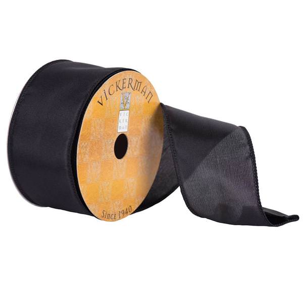 2.5" x 10yd Black Satin Wired Edge Ribbon