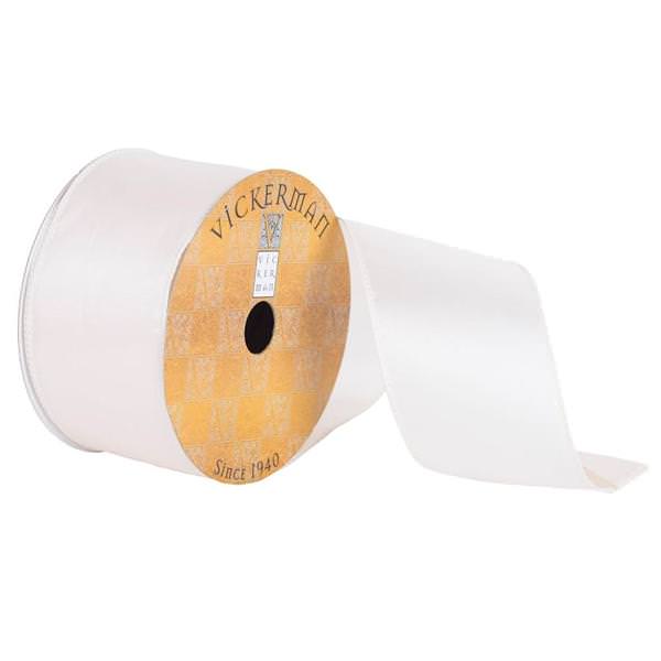2.5" x 10yd Ivory Satin Wired Edge Ribbon