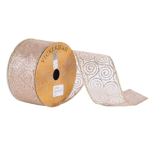2.5" x 10yd Champagne Sheer Glitter Swirl Ribbon