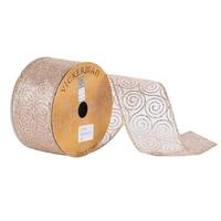 Vickerman 2.5" x 10yd Champagne Sheer Glitter Swirl Ribbon