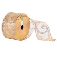 Vickerman 2.5" x 10yd Gold Sheer Glitter Swirl Ribbon