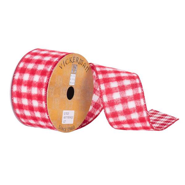 2.5" x 10yd Red/White Flannel Plaid Ribbon