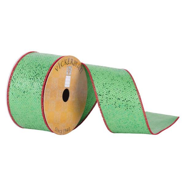 2.5" x 10Yd Green Woven Wired Red Edge Ribbon