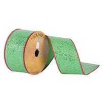 Vickerman 2.5" x 10Yd Green Woven Wired Red Edge Ribbon