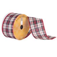 Vickerman 2.5" x 10yd Red/Tan/Green Plaid Wired Edge Ribbon