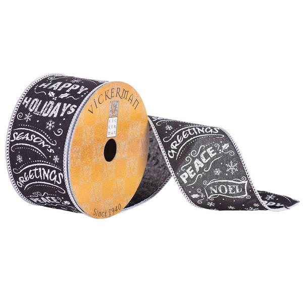 2.5" x 10yd Black/White Holiday Print Ribbon