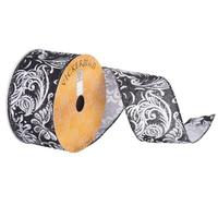 Vickerman 2.5" x 10yd Black/White Floral Print Ribbon