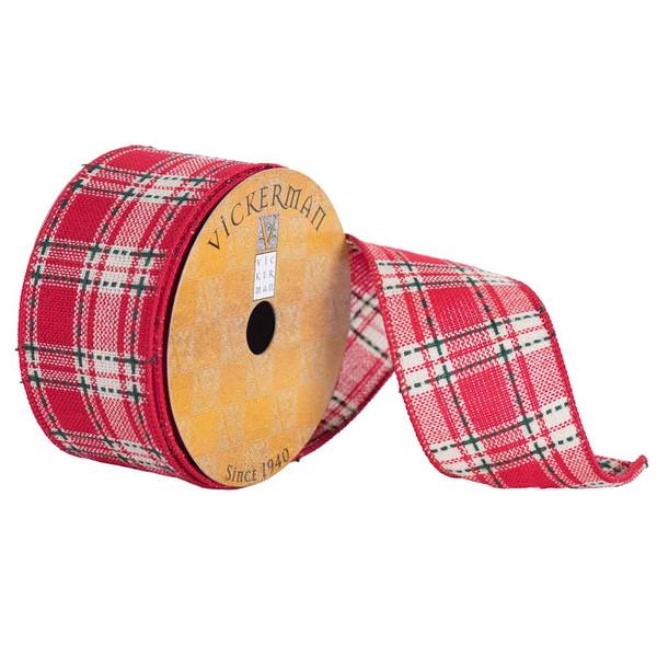 2.5" x 10yd Red/Tan/Green Plaid Ribbon