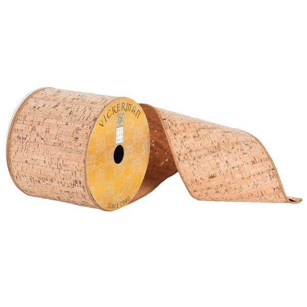 2.5" x 10yd Natural Cork Stripe Pattern Ribbon