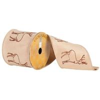Vickerman 4" x 10yd Tan Embroidered Reindeer Ribbon