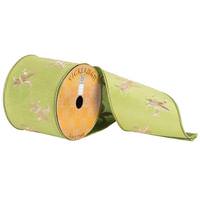 Vickerman 4" x 10yd Green/Gold Embroidered Fleur-de-lis Ribbon