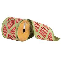 Vickerman 4" x 10yd Green/Red Embroidered Ribbon