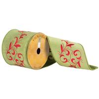 Vickerman 4" x 10yd Red/Green Embroidered Vine Ribbon