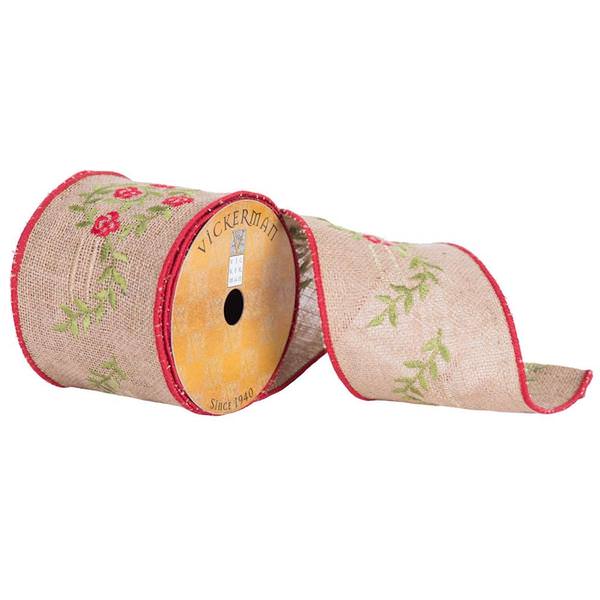 4" x 10yd Tan/Red/Green Ribbon