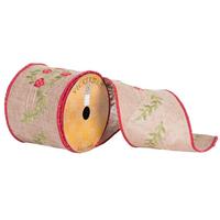 Vickerman 4" x 10yd Tan/Red/Green Ribbon