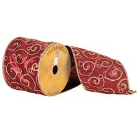 Vickerman 4" x 10yd Red/Gold Embroidered Ribbon