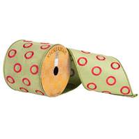 Vickerman 4" x 10yd Green Embroidered Red Circles Ribbon