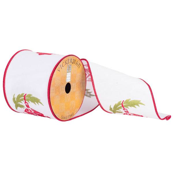 4" x 10yd Red/White/Green Embroidered Ribbon