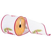 Vickerman 4" x 10yd Red/White/Green Embroidered Ribbon