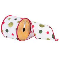 Vickerman 4" x 10yd Green/Red/White Embroidered Dots Ribbon