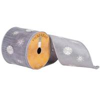 Vickerman 4" x 10yd Silver Embroidered Snowflakes Ribbon