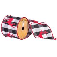 Vickerman 4" x 10yd Black/White/Red Embroidered Ribbon
