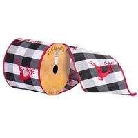 Vickerman 4" x 10yd Red/White/Black Plaid Embroidered Ribbon