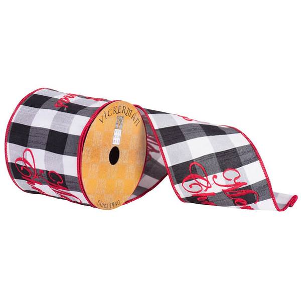 4" x 10yd Red/White/Black Embroidered Ribbon