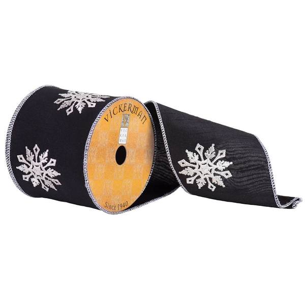 4" x 10yd Black/White Snowflake Pattern Ribbon