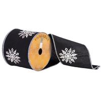 Vickerman 4" x 10yd Black/White Snowflake Pattern Ribbon