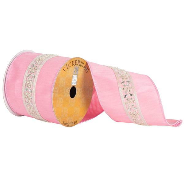 4" x 10yd Pink Diamond Lace Center Stripe Ribbon