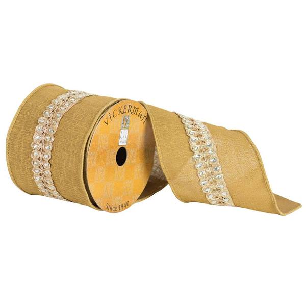 4" x 10yd Gold Diamond Lace Ribbon