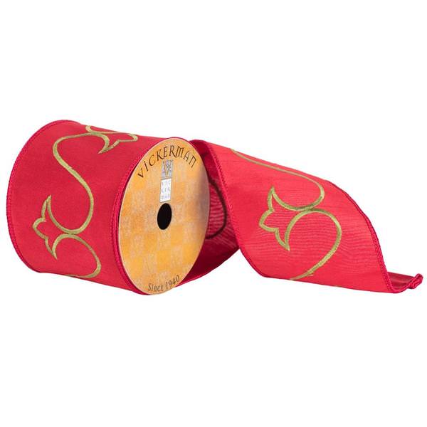 4" x 10yd Red/Green Embroidered Ribbon