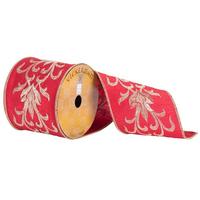 Vickerman 4" x 10yd Red/Gold Embroidered Ribbon