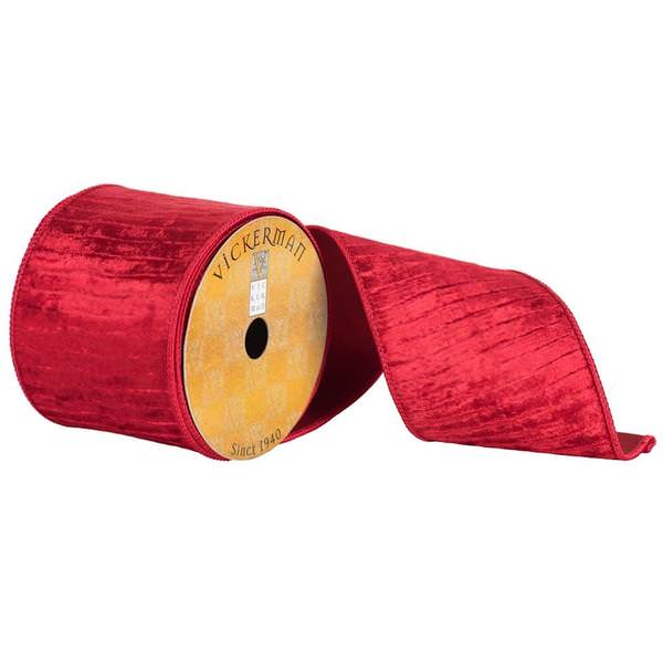 4" x 10yd Red Velvet Pleated Metallic Ribbon