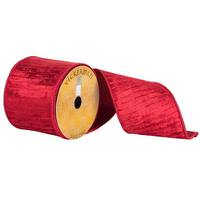 Vickerman 4" x 10yd Red Velvet Pleated Metallic Ribbon
