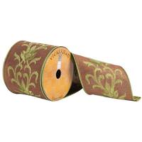 Vickerman 4" x 10yd Gold/Green Embroidered Ribbon