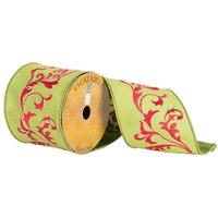 Vickerman 4" x 10yd Green/Red Embroidered Ribbon