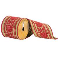 Vickerman 4" x 10yd Green/Red Flower Ribbon