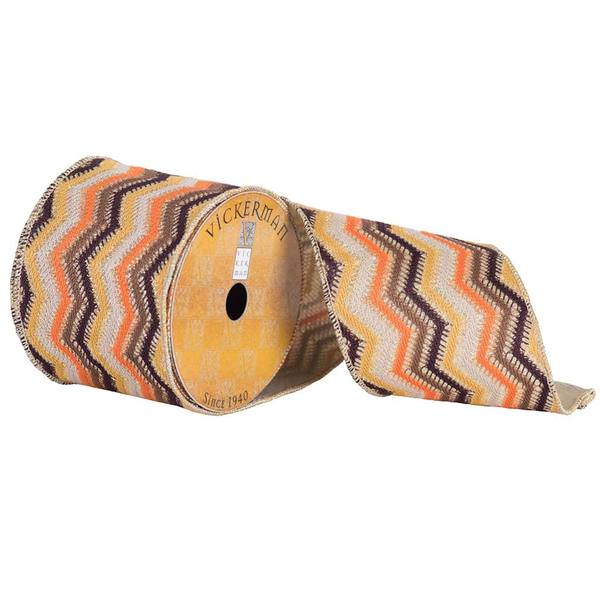 4" x 10yd Orange/Brown/Yellow Embroidered Ribbon