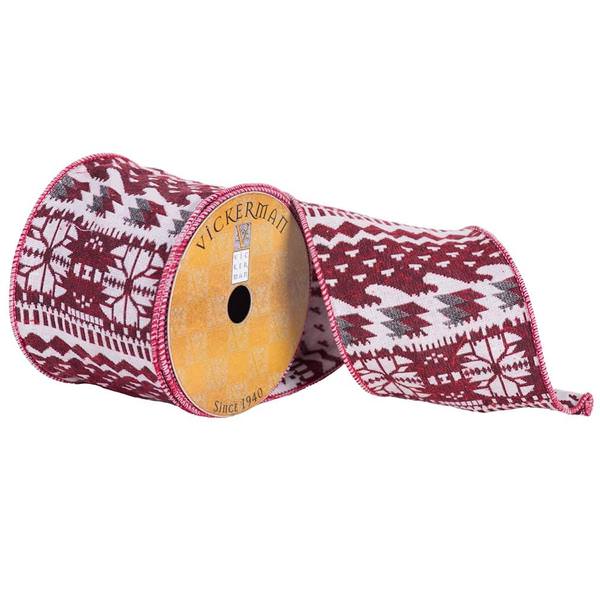 4" x 10yd Red/White/Silver Tapestry Jacquard Ribbon