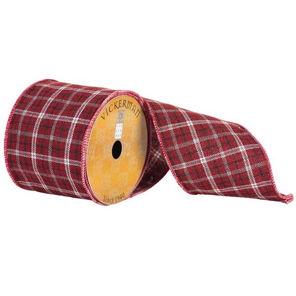 4" x 10yd Red/White/Silver Plaid Ribbon