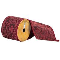Vickerman 4" x 10yd Red Embroidered Jacquard Damask Ribbon