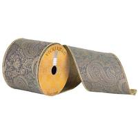 Vickerman 4" x 10yd Silver Embroidered Jacquard Paisley Ribbon