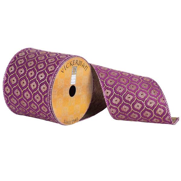 4" x 10yd Purple/Gold Flower Ribbon